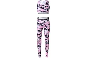 Hansber Kids Girls Printed Crop Tops and Leggings Set Athletic Outfits Dance Gym Yoga Activewears
