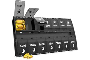 YAKLIM Portapillole Settimanale AM PM 2 Volte al Giorno, Porta Pillole Settimanale a 7 Scomparti di Grande Spazio, Portatile Porta Pillole Giorno Notte 14 Giorni, Per Olio Di Pesce/Integratori (nero)