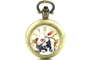 Products Just4U Gift Boxed Alice in Wonderland Quartz Pocket/Necklace Watch - Free Spare Battery