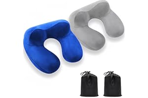AZONELIFE Aufblasbares Reisekissen, 2 Stück Tragbares Reise Nackenstütze, 100% weicher Samt Nackenkissen Aufblasbar, orthopädisches U-förmig Nackenhörnchen für Flugzeug, Zug, Auto, Camping, Büro