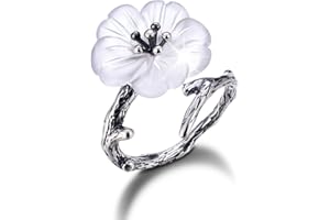 LOTUS FUN Springlight ✦ Geschenke für Frauen Damen Ring Blume im Regen Offener Ring S925 Sterling Silber Handmade Ringe Frauen Schmuck Personalisierte Geschenke.(Altes Silber)