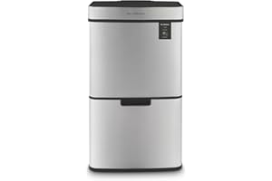Les Collectors – Poubelle de Cuisine à capteur N°1010, Acier inoxydable, 3 compartiments (42L + 11L + 11L), Ouverture Supérieur Automatique, Tri sélectif et recyclage, Fermeture Silencieuse, Inox
