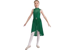 YiZYiF Ragazze Paillettes Balletto Vestito Senza Maniche Lyrical Abito da Ballo Latino Bambini Vestito Ginnastico con Gonna Asimmetrica Costume Competizione