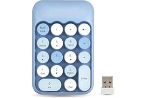YUNSEITY Pavé Numérique Mécanique, Pavé Numérique sans Fil 2.4G à 18 Touches, Clavier Numérique Rétro Mignon de Couleur Mélangée, pour PC, Ordinateur Portable, Ordinateur Portable, Etc.(Bleu)