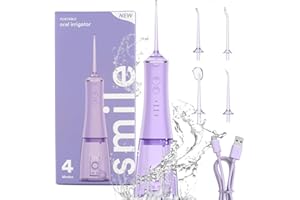Smilekit® Water Flosser | Electric Flosser | Portable Irrigator | Rechargable Irrigator | Dentist Approved | 60 Day Battery | USB-C Charging | 4 Modes | 3 Colour Choices (Purple, One Size)