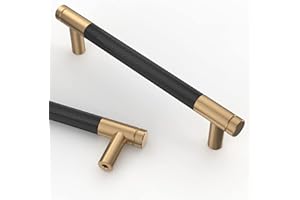 Amerdeco 10 Stück Mattes Schwarz-Gold Schrankgriffe 128mm Lochabstand, Aluminium Griffe für Küchenschränke & Möbelgriffe für Schubladen