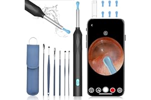 Fenxyo Wireless Ear Wax Removal Kit with Camera 1920P, 8 Million Pixel HD Otoscopes IP67 Waterproof Wax Remover Wifi Ear Pick Cleaning Tool for iPhone, Ipad, Android Smart Phones(Black)