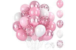 BlooMoo 60 Stück Luftballons Rosa, 12 Zoll Latex Luftballons Hellrosa und Weiß, Metallic Ballons und Konfetti Ballons Set, für Geburtstag Hochzeit Babyparty Party Dekoration