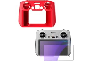 ZWLLKJGS Custodia protettiva in silicone RC + protezione schermo 9H in vetro temperato per DJI Mini 3/Mini 3 Pro/DJI Air 2s/DJI Mavic 3 Classic Smart Controller (2 pezzi) (rosso)