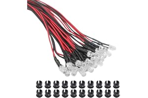 KeeYees 20Pcs 5mm DC 3-12V Diode Ampoule LED Câblé + 20Pcs Plastique 5mm LED Lumiere Panneau de Support de Montage (Blanc Chaud)