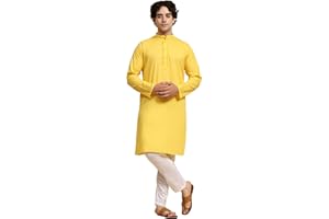 SKAVIJ Men's Tunic Cotton Kurta Pyjamas Indian Yoga Casual Dress Set, White, m