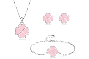 Cangall 3PCS Silver Clover Jewelry Set，925 Sterling Silver Four Leaf Clover Jewelry Set, Lucky Love Shamrock Necklace, Bracelet & Earrings Set, Women’s Clover Jewelry Set for Birthday Christmas