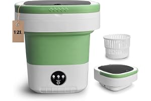 Fohome Portable Washing Machine,12L Foldable Mini Washer and Spin Dryer with Deep Cleaning of Underwear, Baby Clothes and Small Items, Foldable Small Washer for Hotel, Apartment, Camping (Green)