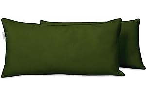 Vargottam Indoor/Outdoor Polyester Fabric Lumbar Pillow Cover, All-Weather Waterproof Rectangular Cushion Case for Patio Furniture, 12" x 18" Set of 2 -Dark Green