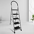 TRENDY Carbon Steel 5 Step-Ladder For Home | Heavy Duty Foldable Ladder With Wide Ant-Slip Steps And Anti-Skid Shoes