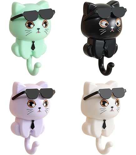 2 Pièces Crochets Muraux Auto-Adhésifs Créatif,Crochets à Clés Chat Lunettes de Soleil,Robustes et Durables pour Clés, Vêtements, Bijoux, Sacs (Blanc) | Leroy Merlin