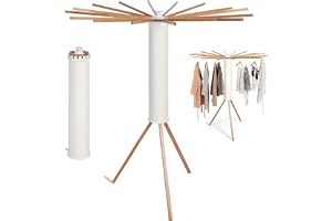 OUGPIU Torkställning, platsbesparande, hopfällbar tvätttork med 16 träarmar & 48 upphängningsplatser, modern torkställning för balkong, inomhus eller tvättstuga, 121 cm stående torkställ - Upp till 25