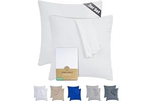 ‎TERRA BEDS Terra Beds Kissenbezug 40x40 (Set mit 2) - 100% Baumwolle Jersey 160 g/m2, Oeko-Tex Zertifiziert - Kopfkissenbezug für Kissen 40x40 mit Reißverschluss, weich und atmungsaktiv - (Weiß)