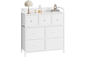 Nicehill Chest of Drawers, Dresser for Bedroom with 7 Drawers, Wood Top, Sturdy Steel Frame, Storage Organizer Unit for Bedroom, Kids room, Living room, Closet(White)