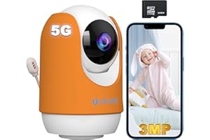 3MP Baby Monitor Video e Audio con Scheda SD 32G, UCOCARE 2,4/5 GHz WiFi Telecamera Bambini, PTZ 360° Tracciamento Automatico, Rilevamento di Suoni e Movimenti, Avviso Rilevamento Temperatura/Umidità
