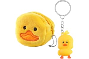 CHROMACRAFT 1 x portmonetka z kaczką i 1 zawieszką, uroczy portfel, pluszowy portfel w kształcie kreskówki, mini etui dla dzieci, Żółty, Taglia Unica, Nowoczesny