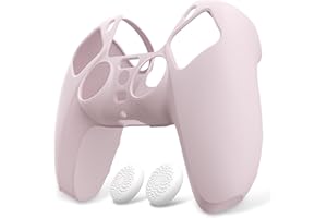 PlayVital Cover Custodia Silicone Antiscivolo per ps5 Controller Case Skin Gomma Protettiva con Copri Levette Analogiche per ps5 Joystick-Rosa