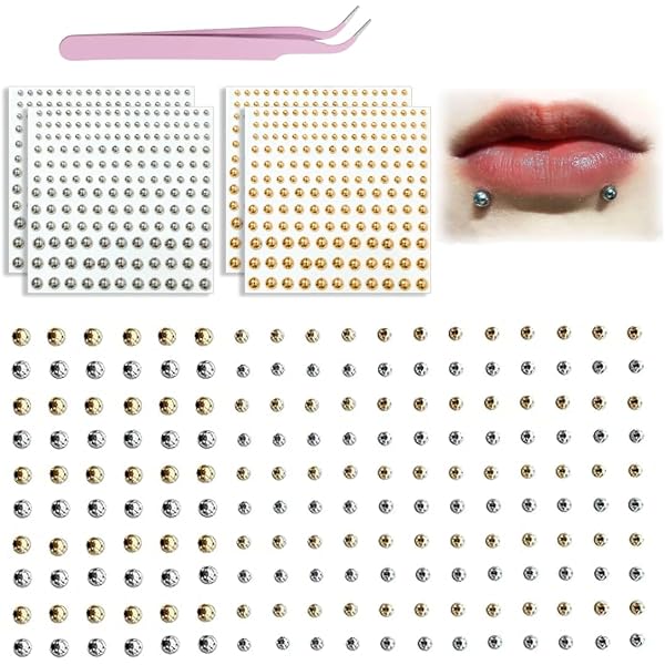 4 Stück Fake Piercing Aufkleber Set - Gesichtsrhinestones Für Nasenring & Lippenstecker, Wiederverwendbar Für Festival & Cosplay