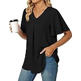 BKEPDY Camicia Donna Maglietta Chiffon Donna Maniche Corte Camicetta con Scollo a V Elegante Traspirante Tops Blusa Estivi di