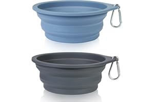 SLSON 2 Pack Dog Collapsible Bowl Large Portable Dog Bowl Pet Feeding Bowl Dog Food Water Bowl Pet Travel Bowl with Carabiner for Pet Indoor and Outdoor Activity (Gray + Taro Purple)