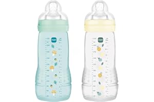 MAM | Biberon Easy Active 6+ Mese Colore Ghiaccio + Perla (confezione da 2 x 330 ml) – con ciuccio in silicone a flusso X velocità ultra veloce – per neonati chiusura ermetica