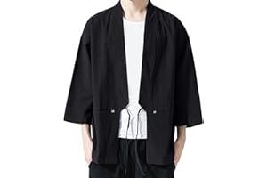 Mymyguoe Men's Kimono Long Sleeve Jacket Chinese Style Cape Nightdress Bathrobe Sleepwear for Men Cardigan - Traditional Japanese Clothing Haori Costume Taoist Robe
