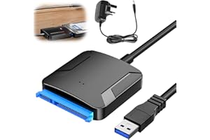 Leikurvo Adapter USB 3.0 na SATA, USB 3.0 na SATA III adapter dysku twardego z adapterem sieciowym 12 V/2 A do dysków twardych 2,5 cala / 3,5 cala HDD/SSD