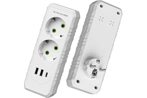 Anluomafuy Regleta Enchufes con Proteccion Sobretension, Regleta Enchufes con 2 Tomas, 3 USB (2 USB 1 Type-C), Alargador Multiple Carga para iPad iPhone Tablets, 10A 2500W (Blanco) (Blanco)