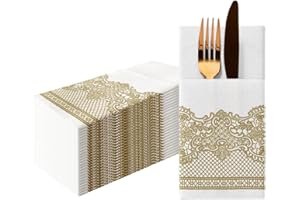 PAW DECOR COLLECTION PAW - Tovaglioli di Carta Colorati - Airlaid (1/8 pocket) I Tovaglioli Stoffa Colorati - Classico, Oro I Tovaglioli Ideali per Pasqua, Natale, Feste, Matrimoni, Battesimi - Royal Lace (gold)