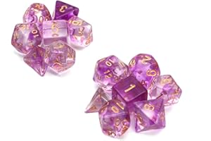DollaTek Przezroczyste ko?ci wielo?cianowe zestaw ko?ci do gry sto?owe kostki 2 zestawy ko?ci 2 x 7 (14 sztuk) seria Die D20 D12 D10 D8 D6 D4 DND ko?ci DND RPG MTG podwójne kolory jedna szt