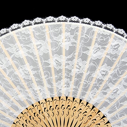 MagiDeal Retro Spitzen Faltfächer Fächer Handfächer Weiß+Chinesische Seide Schutzbeutel Tasche Rosa - 7