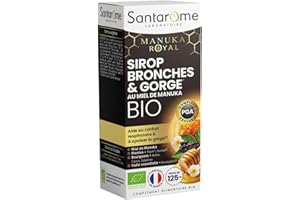 Santarome Bio - Sirop Bronches & Gorge, Miel de Manuka Bio | Complément Alimentaire Immunité | Confort Respiratoire & Apaise la Gorge | 125 Ml | France