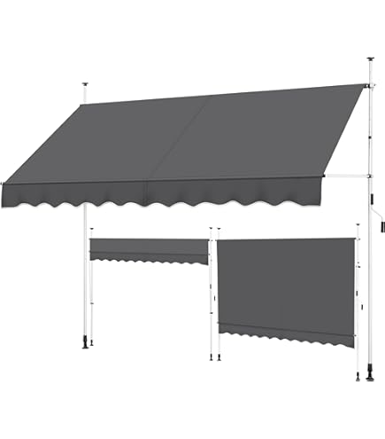 tillvex Klemluifel 400 cm beige met handslinger balkon | balkonluifel zonder boren | luifel UV-bestendig en in hoogte verstelbaar | zonwering waterdicht