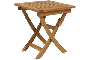 Charles Bentley Wooden, Square, Foldable Table, FSC Certified Eucalyptus Wood, Traditional Design, Oil Coated, Natural Colour, Easy To Clean, Outdoor, Garden, Patio, Friends, Family (50x45x45cm)