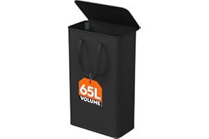 Lifewit 65L wąski kosz na pranie, z pokrywą, wąski składany schowek na ubrania z łatwymi do przenoszenia przedłużonymi uchwytami, wysokie kosze do pralni w sypialni, Czarny