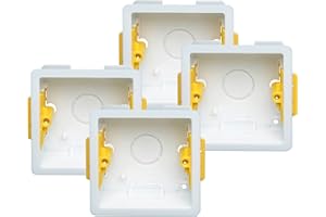 BRITE-R 4X Pack Single 1-Gang 35mm Dry-Lining Back Box Electrical Wall Knockout Recessed Flush Mount Deep Pattress Dry Lining Partition Walls Switches Sockets Fused Spur Euro Module Faceplates - Yellow
