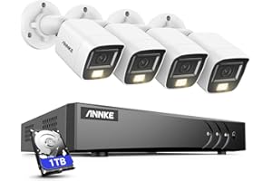 ANNKE S300 5MP Kit de vigilancia Exterior para, Grabación de Audio con Micrófono Integrado,H.265+ DVR con HDD de 1 TB y 4 cámaras de 5 MP de videovigilancia, Acceso Remoto y Alarma por E-Mail