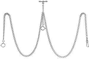 TREEWETO Pocket Watch Double Albert Chain T-Bar Watch Chain Link 16 inch 3 Hooks Bronze/Silver/Gold/Black Classic Antique Fob T Bar