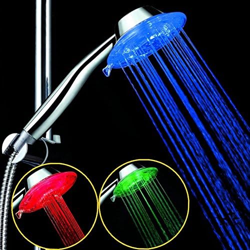 Mowiss Romantic LED 3 Color Changing Showerhead Handheld Shower Head with Temperature Sensor