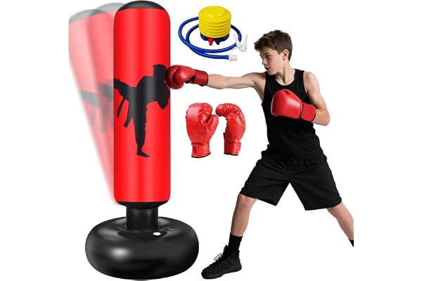 Ninonly Sac de Frappe Enfant 160cm avec Gants et Pompe Punching Ball Enfants pour Karaté Taekwondo Idéal pour Garçons et Filles de 3 à 12 Ans Punching Ball Bureau Parfait