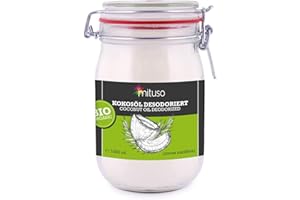 ‎MITUSO mituso Bio Kokosöl desodoriert 1 Liter | Geschmacksneutral - Ideal zum Braten, Backen, Frittieren | vegan, ohne Zusätze - Vielseitig für Haut & Haar | im Drahtbügelglas