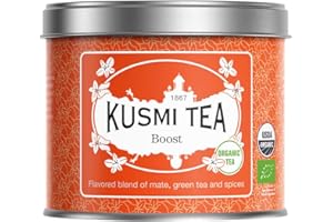 ‎KUSMI TEA Kusmi Tea - Organic Boost Tea - Flavored blend of mate, green tea and spices - Cinnamon, cardamom and ginger - Recipe for tonic - Box 100g