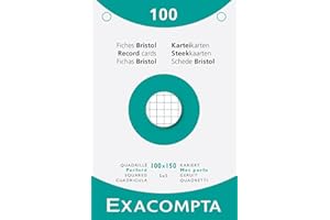Exacompta - Réf. 13602E - Carton de 10 étuis de 100 fiches bristol quadrillées 5x5 perforées - format 100 x 150 mm - - couleur blanc