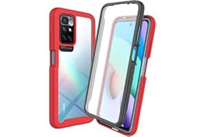 ILING Funda para Xiaomi Redmi 10 2022, 360° Protección Transparente Antigolpes Ultradelgado Carcasa, Rugerizada Estuche con Protector de Pantalla Incorporado(Rojo Oscuro)