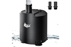 AQQA Pompa wodna do akwarium, 6 W, ultra cicha pompa zanurzeniowa do akwarium, 600 l/h, z regulowanym przełącznikiem i 2 dyszami do stawów, akwariów, studni, ogrodu